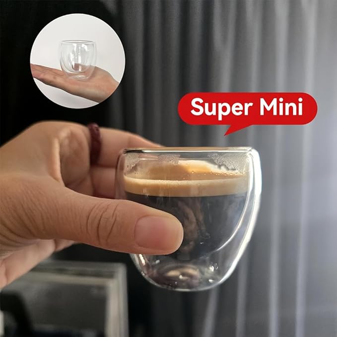 XuYelora Double Wall Expresso Cups (Set of 6), 3 Ounce Glass Coffee Mugs, Small Insulated Clear Espresso Shot Glasses Cups for Cappuccino Latte Tea, Gift for Chrismas, Brithday