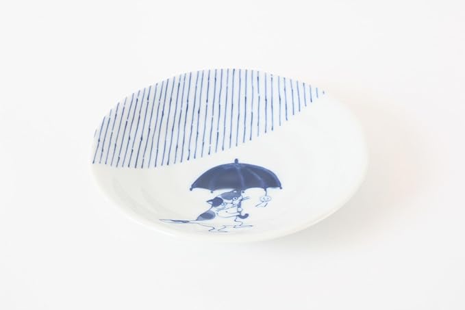 Mino ware Japanese Ceramics Pair Round Plate Japanese Cat (set of two) made in Japan GBS224 (Small Flat, Umbrella)