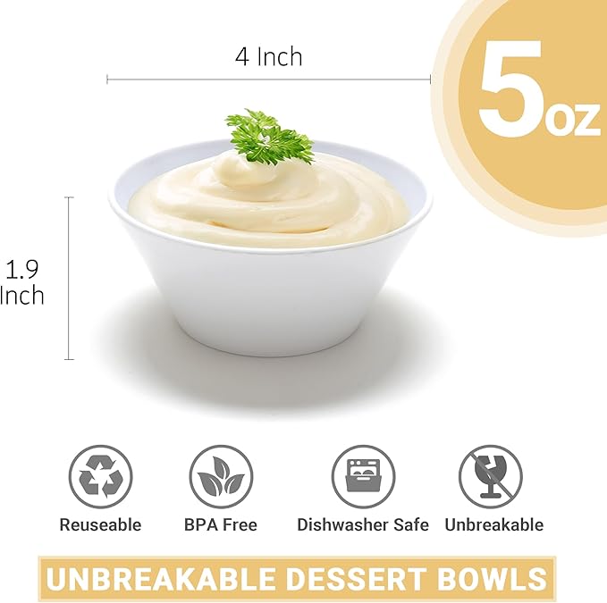5 oz White Small Serving Bowls (25-Pack Bowls Set), Food Grade ABS Plastic, Mixing Bowls for Dips, Dessert, Ice Cream Bowl for Home, Catering, Parties, Kitchen & Restaurant Use