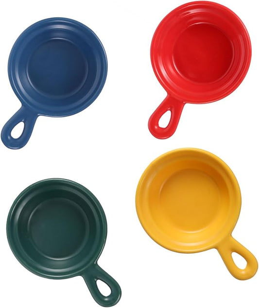 OUNONA 4Pcs Japanese Style Ceramic Dipping Sauce Plates Handle Cute Creative Appetizer Bowls Microwave Safe for Snacks and Condiments