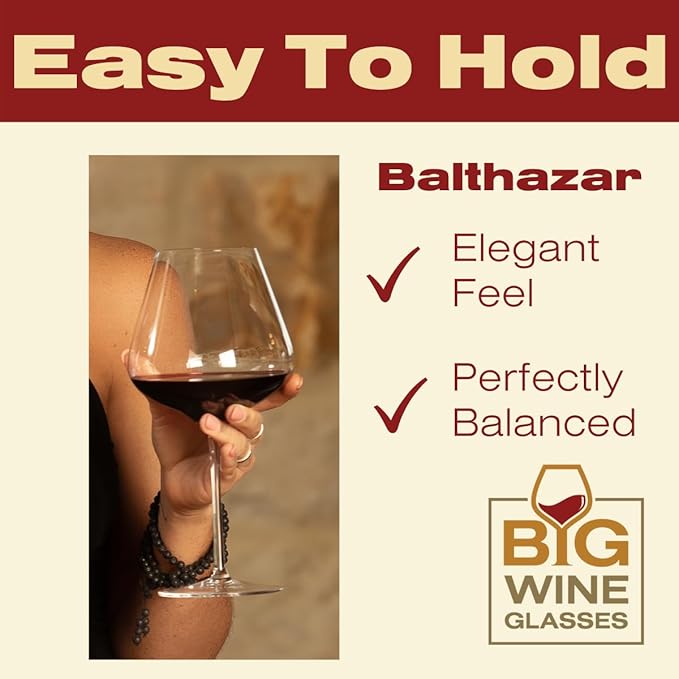 Balthazar Giant Wine Glass - Premium Crystal Wine Glasses Set of 2 - Fits Entire 750 ml Bottle