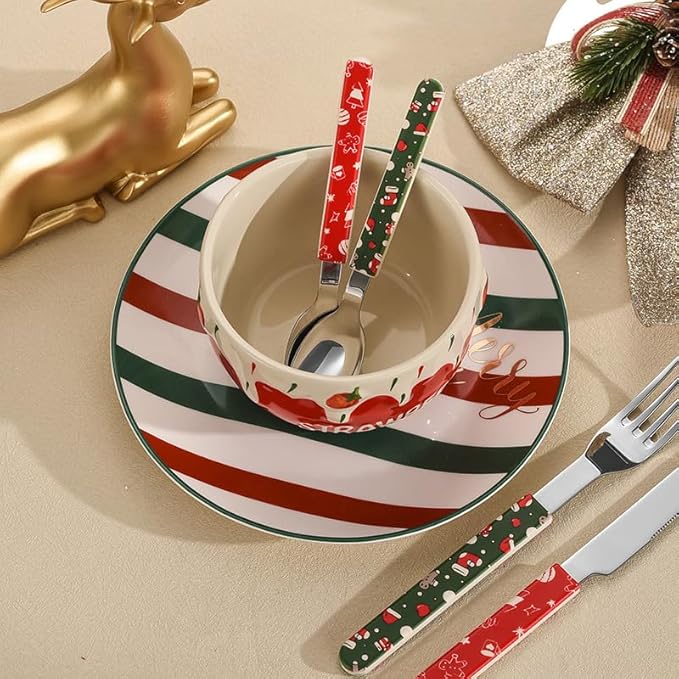 Stainless Steel Flatware serving set,Home Kitchen Eating Tableware Set,Dishwasher Safe,For Home Kitchen Restaurant Hote 4/16/24 Pieces Silicone Stainless Steel 304 Cutlery, Forks And Spoons Set Christ