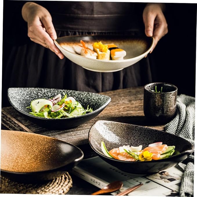 1Pc Japanese Style Ceramic Food Dish Black Marble Serving Plate for Parties Weddings and Home Use Creative Tableware for Pizza Pasta and Appetizers for Housewarming and Special