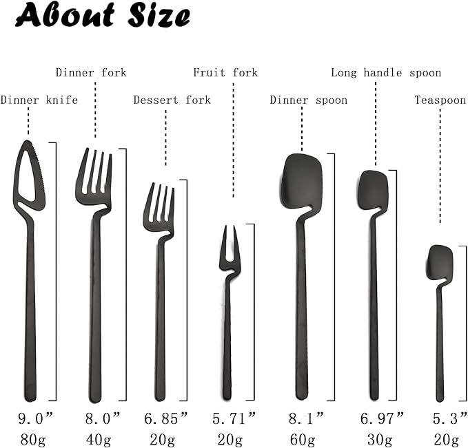 JASHII 28-Piece Silverware Set, 304 Stainless Steel Flatware Cutlery Set Service for 4, Metal Eating Utensil Set, Including Fruit Fork and Ice scoop, Hangable & Matte - Dishwasher Safe - Black