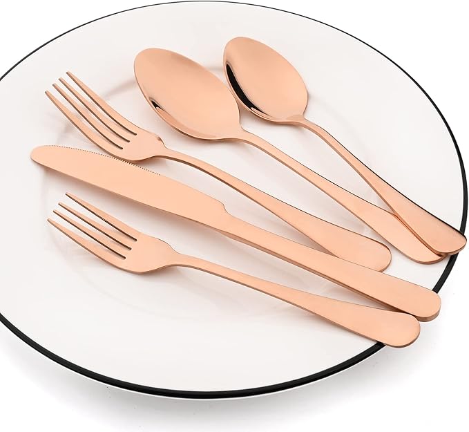 10-Piece Rose Gold Flatware Set With Serving Set, 18/0 Stainless Steel Cutlery Set Service For 6, Mirror Polished, Dishwasher Safe