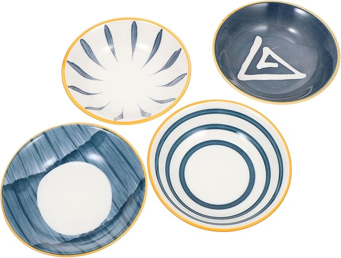 4pcs Assorted Color Ceramic Condiment Plates Japanese Style Seasoning Trays for Dipping Sauces Small Side Dishes and Appetizers for Home Restaurant Use