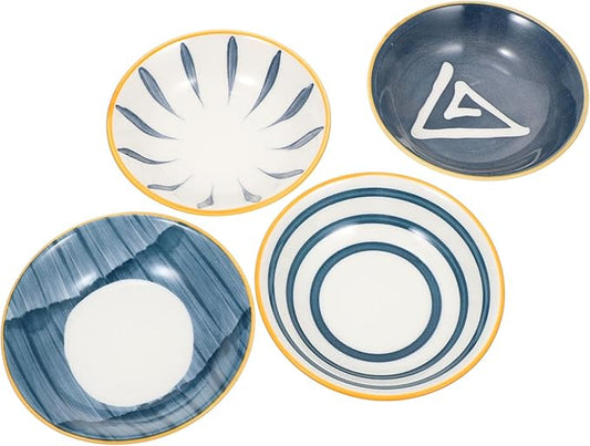 4pcs Assorted Color Ceramic Condiment Plates Japanese Style Seasoning Trays for Dipping Sauces Small Side Dishes and Appetizers for Home Restaurant Use