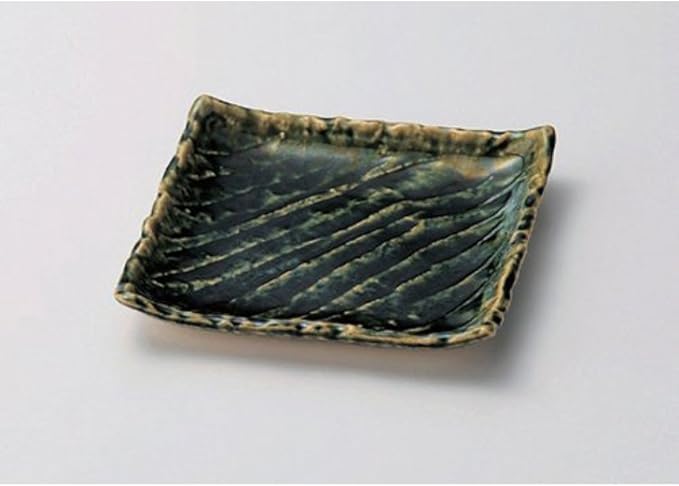 セトモノホンポ(Setomonohonpo) Oribe Sogi Square Japanese Plate [17 x 17 x 2.5 cm] Earth, Appetizer Plate, Japanese Dish, Japanese Plate, Ryokan, Commercial Use