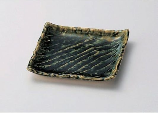 セトモノホンポ(Setomonohonpo) Oribe Sogi Square Japanese Plate [17 x 17 x 2.5 cm] Earth, Appetizer Plate, Japanese Dish, Japanese Plate, Ryokan, Commercial Use
