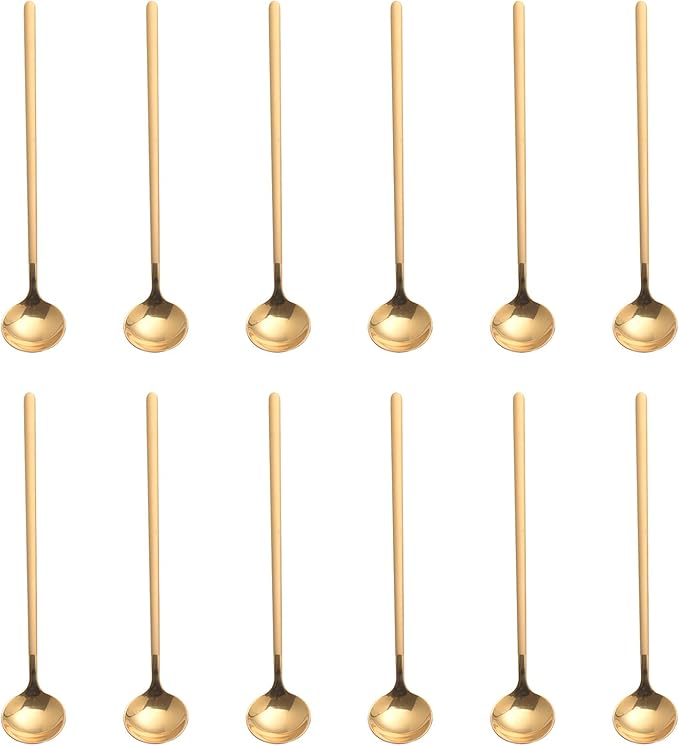 12 PCS Coffee Spoons, 18/8 Stainless Steel Espresso Spoons, 6.7 Inches Vogue Mini Tea Spoon, Cappuccino Stirring Small Spoon for Dessert, Ice Cream, Frosted Handle,Sweejar(Gold)