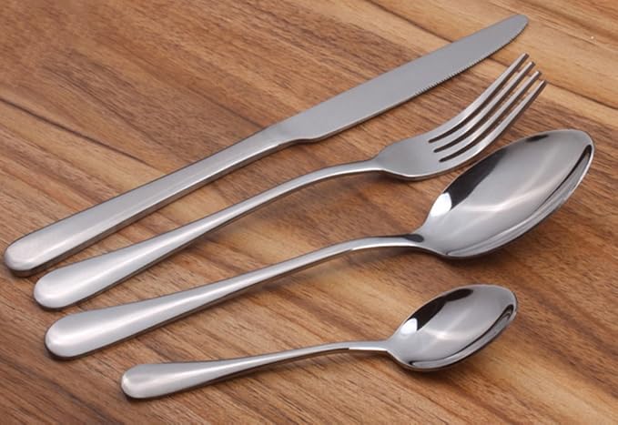 Lots 4pcs Stainless Steel Tableware Dinner Spoon Fork Knife Flatware Serving Sets Spoons Forks Knives (4, Silver)
