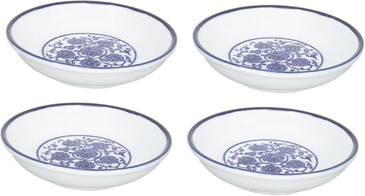 Mobestech 4pcs Vintage Hand-Painted Blue and White Ceramic Sauce Dish Set Condiment Plate for Dipping Soy Sauce Serving Bowls for Appetizers