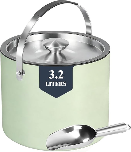 3.2L Insulated Ice Buckets for Parties, Elegant Double Wall Stainless Steel Champagne Buckets with Lid & Scoop,Ideal for Cocktail Bar, Chilling Wine, Champagne
