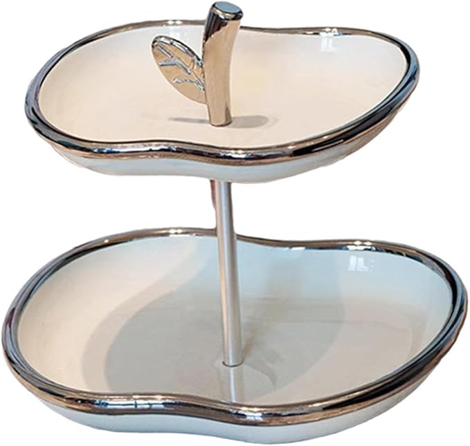 Fruit Serving Tray Fruit Bowl Stand Cake Stand Fruit Pan Creative Snack Plate Dried Fruit Plate for Countertop Cookies Veggie, White Silver