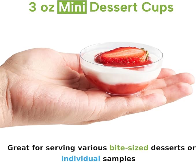 Qeirudu 100 Pack 3 oz Mini Dessert Cups with Spoons, Clear Small Round Party Serving Bowls for Yogurt Parfait Fruit Mousses Appetizer Ice Creams