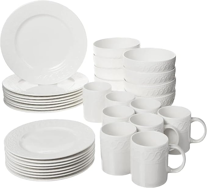 Dinner Plates Set 32 Piece Plate Set Kitchen Tableware Dish Ceramic Dishes to Eat Sets Food Dining Bar Home