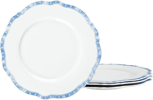 fanquare Blue Salad Plates Set, 8 Inch Plates, Porcelain Lunch Plates Set, Microwave Safe Dessert Plates, Service for 4