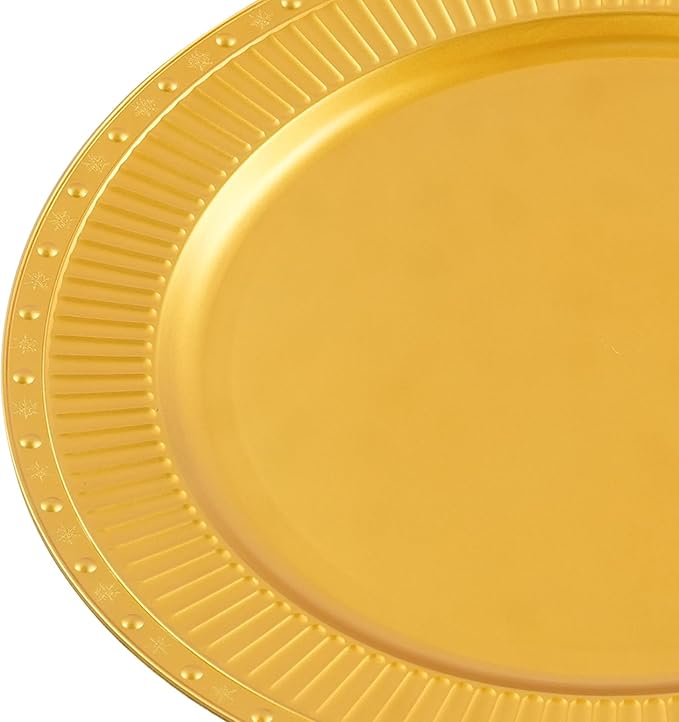100 Pcs Antique Charger Plates Bulk 13 Inch Embossed Rim Plastic Party Dinner Plate Chargers Round Decorative Server Plate for Wedding Party Event Tableware (100pcs-gold11)