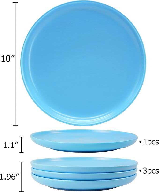 10 Inch Dinner Plates, Matte Blue Ceramic Plates Set of 3, Scratch, Microwave & Dishwasher Safe