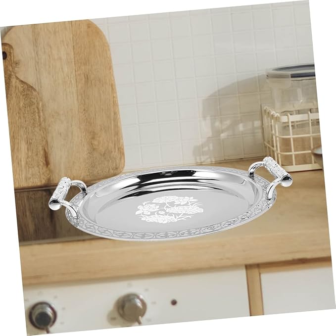 Pattern Tray Silver Serving Plate European Style Bread Plate Trinket Tray for Home Decor
