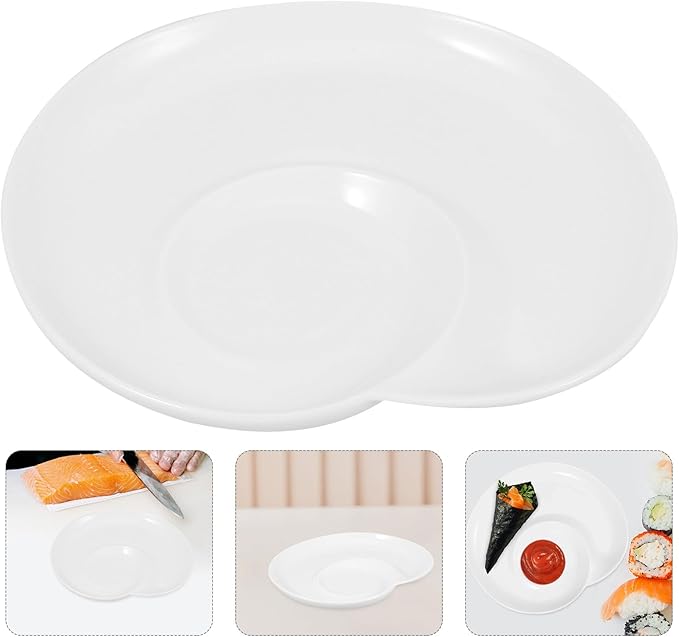 Divided Ceramic Dumpling Plate with Sauce Compartments 6.4-inch Cloud Spiral Design Appetizer Serving Tray for Home and Restaurant Use