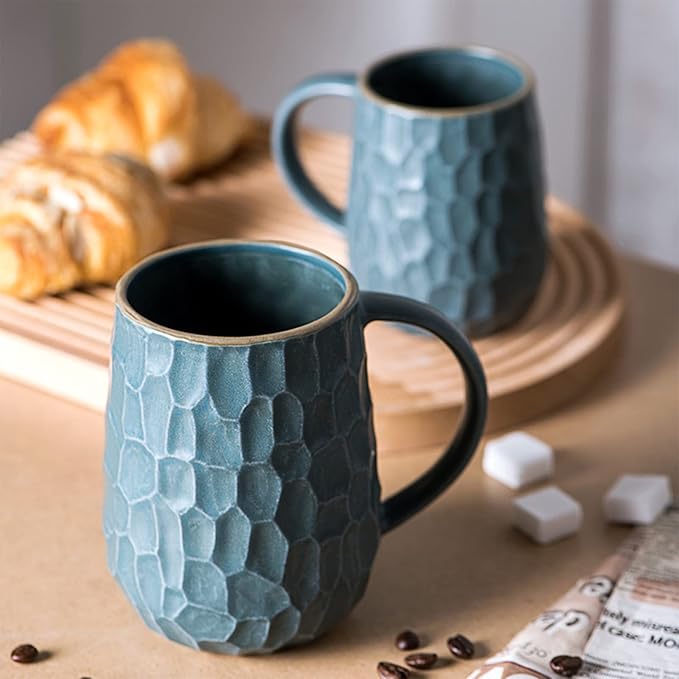Ceramic Dinnerware Set, 17 Pcs Matte Blue Porcelain Dinner Set, Porcelain Bowls and Plates Sets Nordic Style, Tableware Combination Set, Cereal Bowl/Soup Plate/Mug Set Service for 4