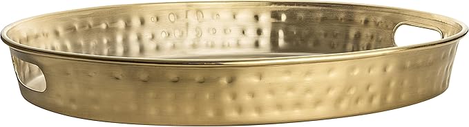 Monarch Abode Serving Tray with Handles – 17-Inch Hand Hammered Metal Platter for Living Room, Brushed Gold Finish Large Ottoman Tray Accent for Coffee Table, Tea & Food Serving Dish for Party