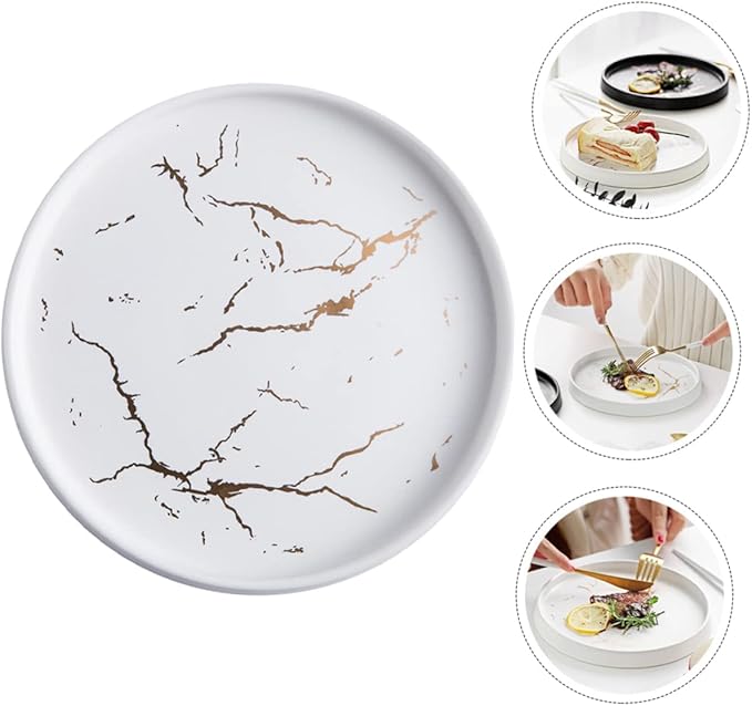 Amosfun Marble Dish Round Plate Ceramic Sushi Boat Tray Simple Decorative Plate