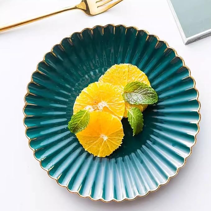 SONGCHAO Party Supplies European light luxury Western dinner plate, ceramic dark green chrysanthemum plate, dessert plate, fruit plate, cake plate Party Plates (Size : Small)