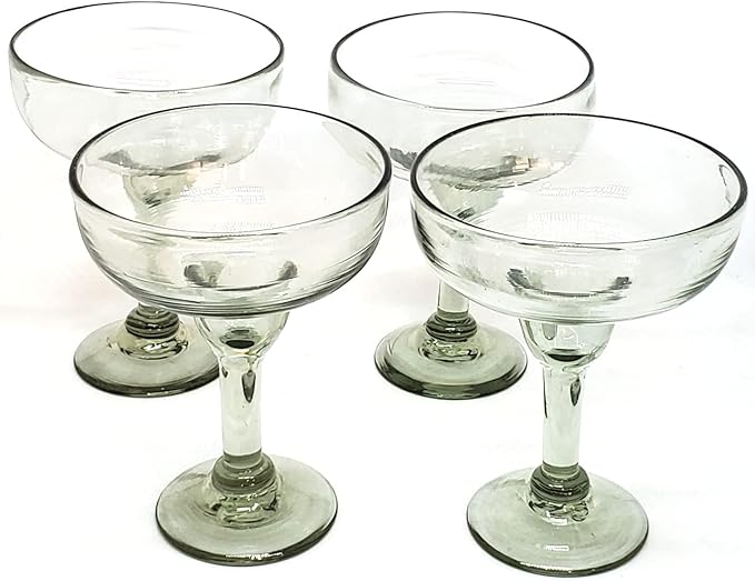 MexHandcraft Clear Large 14 oz Margarita Glasses (set of 4), Recycled Glass, Lead-free, Toxin-Free