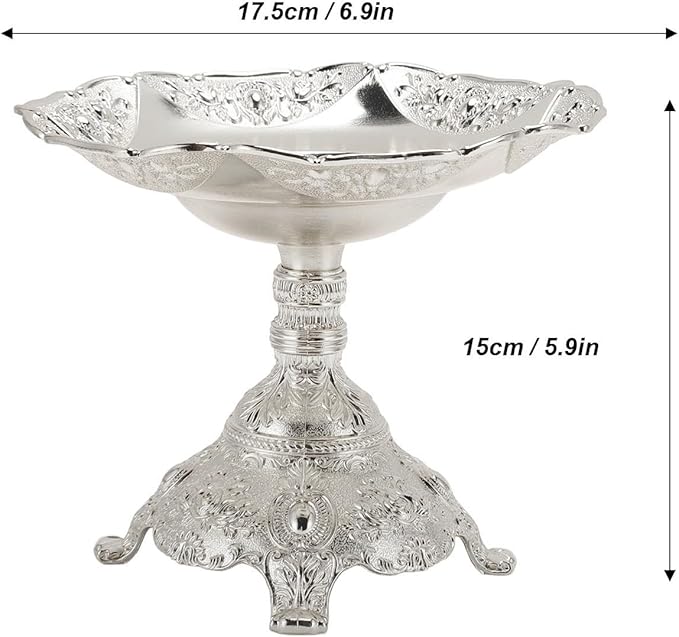 Zinc Alloy European Style Fruit Tray Metal Food Serving Tray Snack Nut Holder Decorative Table Candy Dish with Unique Design for Party Daily Use (Silver)