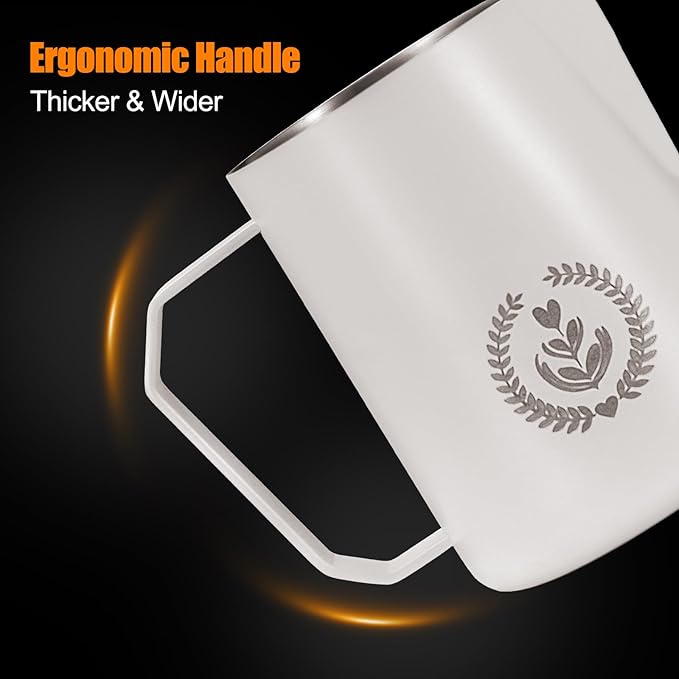 Milk Frothing Pitcher 450ml/15oz Stainless Steel Espresso Steaming Jug with Sharp Spout and Wide Thick Handle for Latte Art (White)