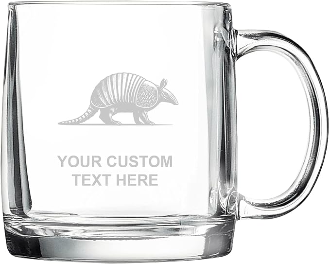 Armadillo, Personalized 12.5 oz Polar Camel Glass Coffee Desk Mug – Custom Laser Engraved Clear Cup for Tea, Espresso, Latte, Whiskey - Microwave Safe/Made in USA