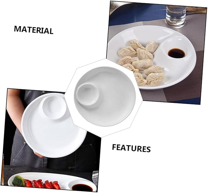 9-Inch White Ceramic Dumpling Plate Simple Style Serving Dish for Dipping and Sauces for Appetizers and Desserts for Entertaining