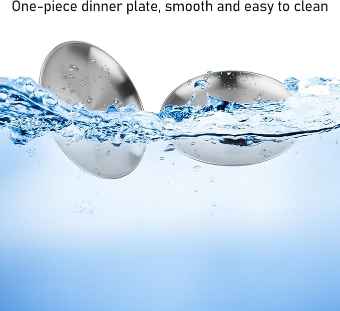 MOUYAT 6 PCS 10 Inch Stainless Steel Plate, 26cm Round Dinner Metal Plates, Metal Salad Steak Plates Reusable Dinner Dish for Eating Serving Camping Outdoor BBQ Home Kitchen, Frosted Silver