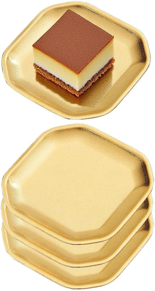 SANQIAHOME 4.7x4.7 inch square Appetizer Plates,thick stainless steel Dinner Plates, Pasta Dessert Plates for Sushi, Fruit oven/Dishwasher Safe, Set of 4,Gold