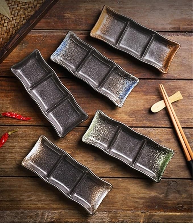 snack plate Ceramic Sauce Dish Three-grids Appetizer Serving Reusable Seasoning Storage Plate Snack soup bowl