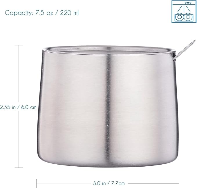 Easyworkz Stainless Steel Sugar bowl and Creamer Set, with Spoon and Anti-Drip Spout, Stackable Design, Brushed Silver