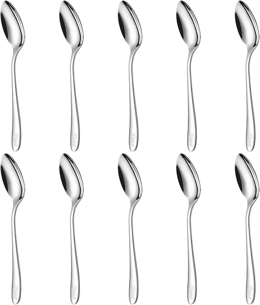 Personalized Teaspoons Set, 10-piece Custom Text Engraved Spoons Silverware, 18/0 Stainless Steel Dessert Spoons, Durable Small Spoon, 6.22 Inch Tea Spoon, Dishwasher Safe
