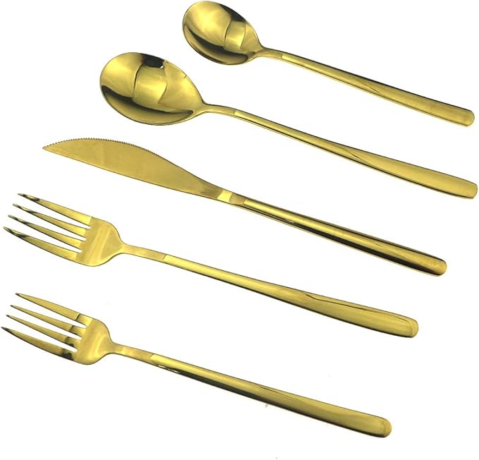 JASHII Mirror Polished Gold 20-Piece SUS304 Stainless Steel Flatware Set,Silverware Set Dinner Knife Fork Spoon Dessert Fork Salad Spoon Service for 4