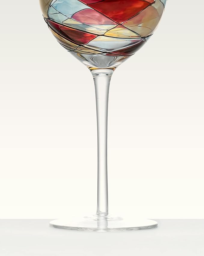 Sagrada Barcelona Large Wine Glasses 29 Oz Handmade Mouth Blown Unique Gift Mother's Day Birthdays Anniversaries Weddings Stained Glass Art (Set 1, Red)