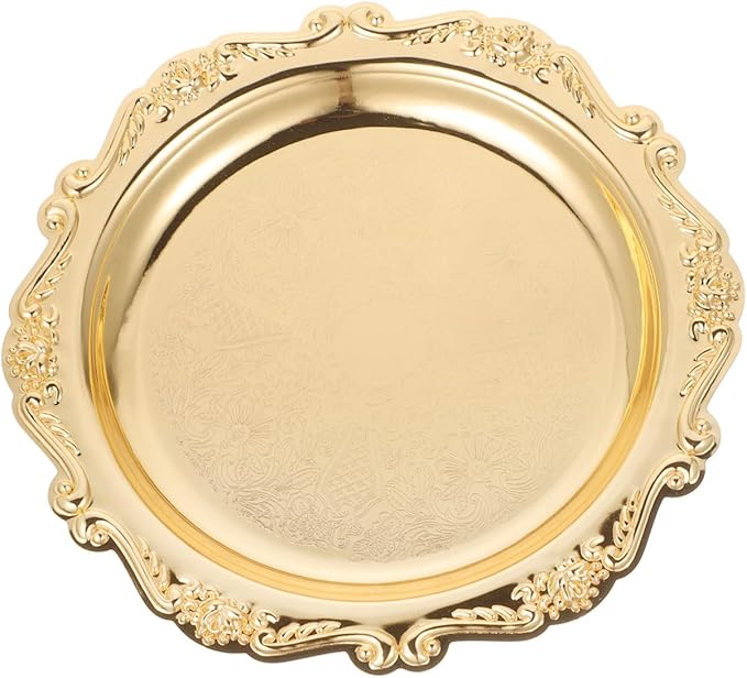 Sewroro Golden Serving Tray Round Iron Dessert Platter Snack Serving Platter for Home Entertaining and Jewelry Display