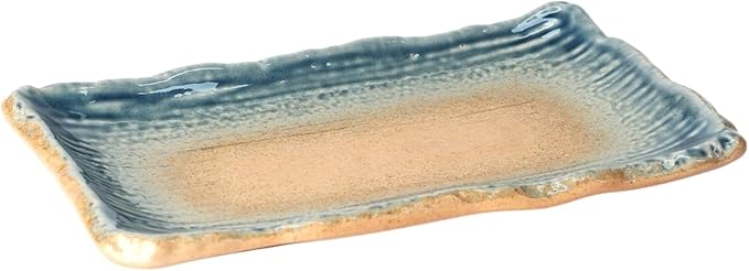 Ebros Gift Artistic Blue River Ao Nagashi Collection Dinnerware Serveware Kitchenware Set Asian Japanese Restaurant Supply (Pack Of 5 Rectangular Wavy Sushi Plates)