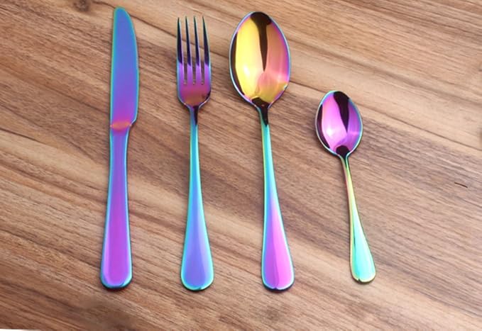 Lots 4pcs Stainless Steel Tableware Dinner Spoon Fork Knife Flatware Serving Sets Spoons Forks Knives (4, Black)