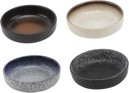 VOSAREA 4pcs Japanese Style Seasoning Plate Lids Ceramic Dishes for Sauce Condiments and Appetizers