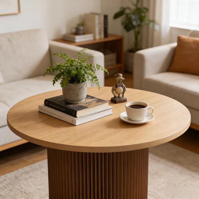 23.6 Inch Round Side Table with Detachable Kraft Paper Base – Modern Portable Accent & End Table, Space-Saving Nightstand for Small Spaces, Apartment, Bedroom, Living Room (Brown)
