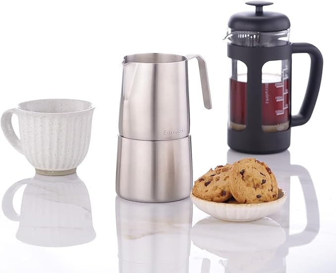 Easyworkz Stainless Steel Sugar bowl and Creamer Set, with Spoon and Anti-Drip Spout, Stackable Design, Brushed Silver