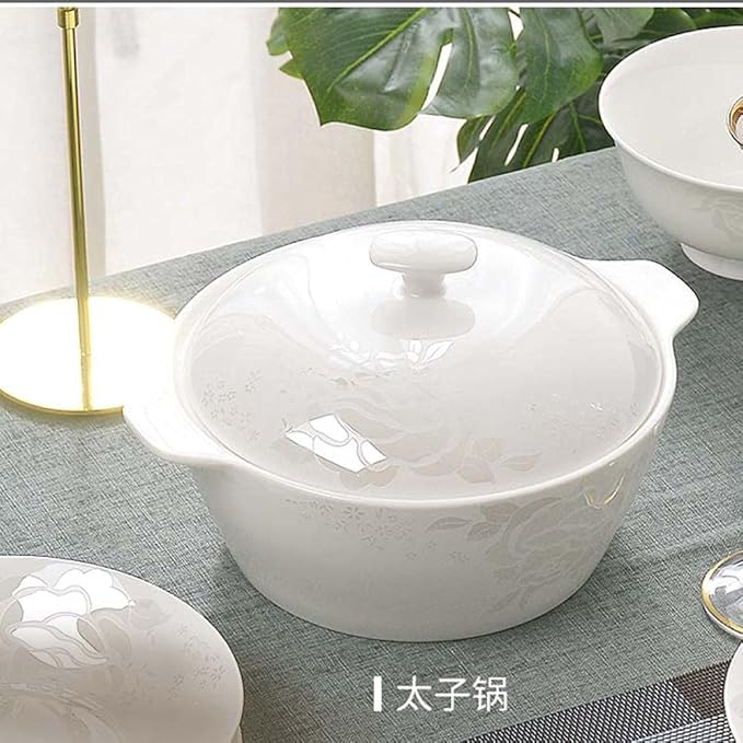 Ceramic Dinnerware Set Kitchen Tableware Dinner Dish Ceramic Plates and Dishes Bowls 58 pcs Combination Dishes Set (White)