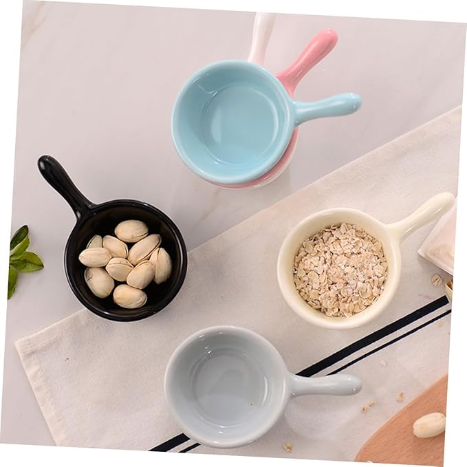 Ciieeo 4pcs Dessert Tray Ceramic Seasoning Sauce Plates Ergonomic Handle for Dipping Appetizers and Snacks Japanese Style Kitchenware Black White
