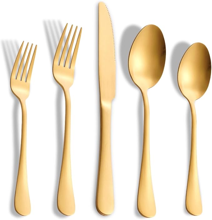 20-Pieces Matte Gold Silverware Set for 4,Stainless Steel Rustic Flatware Set,Modern Cutlery Utensils Set,Spoons and Forks Set for Restaurant,Dishwasher Safe